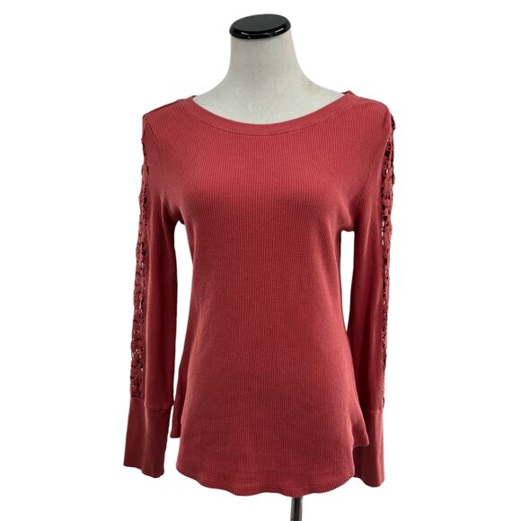 Sundance Pink Canyon Creek Thermal Crochet Long Sleeve Top - Picture 2 of 9